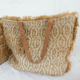 Jute & Cotton Bag with Leather Handles - The Leprosy Mission Shop